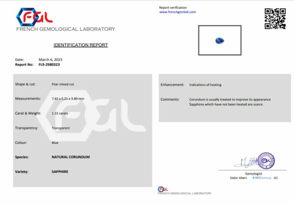 Saphir bleu poire certifié – Image 2