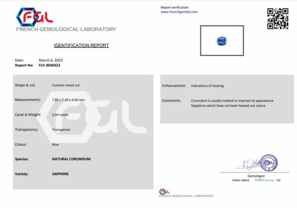 Saphir bleu coussin certifié – Image 2
