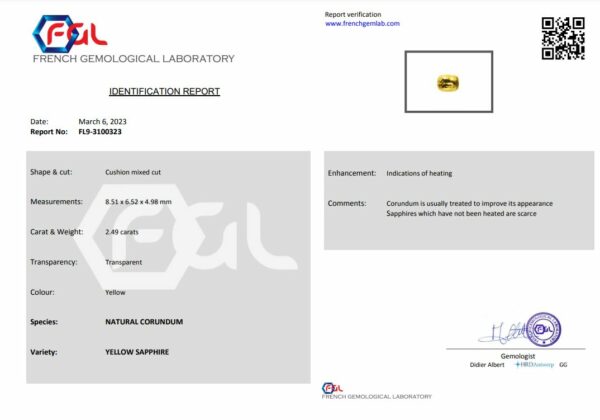 Saphir jaune coussin certifié – Image 2