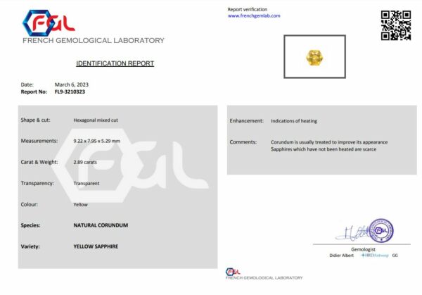 Saphir jaune hexagonal certifié – Image 2