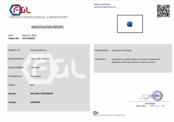 Saphir bleu coussin certifié – Image 2