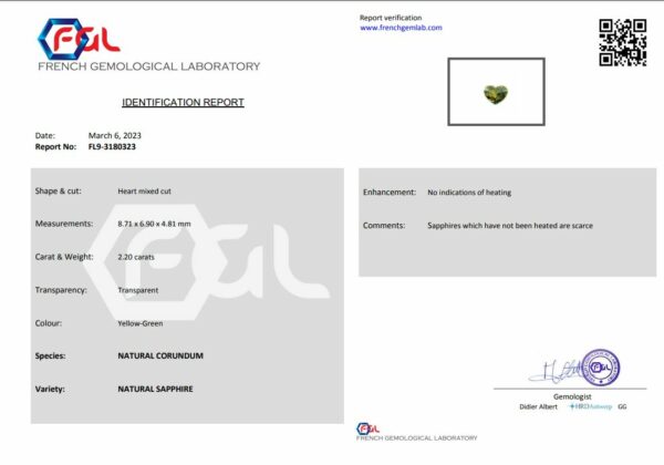 Saphir vert coeur naturel certifié – Image 2
