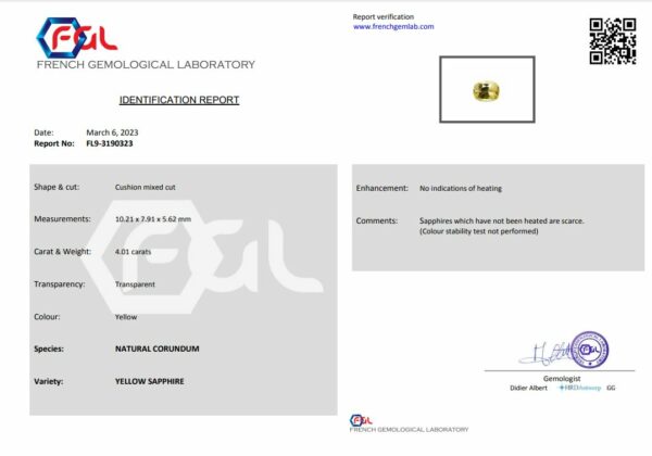 Saphir jaune coussin naturel certifié – Image 2