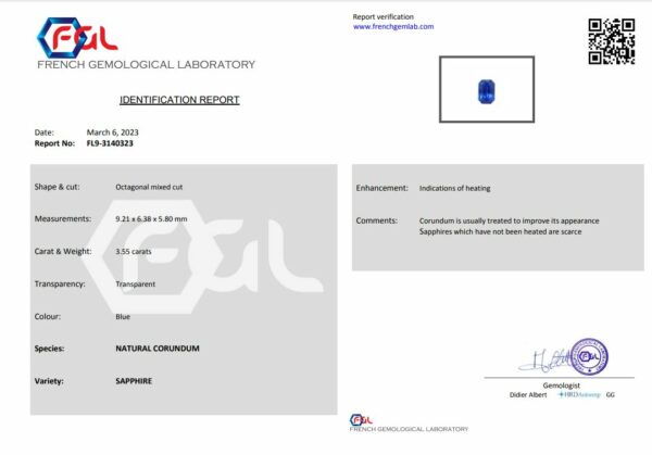 Saphir bleu rectangulaire certifié – Image 2