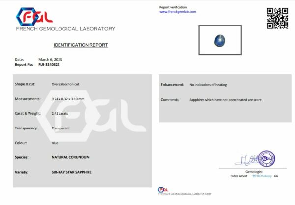 Saphir bleu étoilé naturel certifié – Image 2