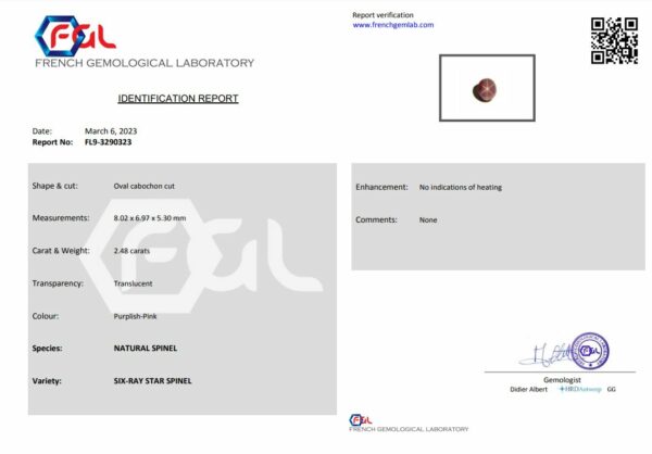Spinelle rose étoilé naturel certifié – Image 2