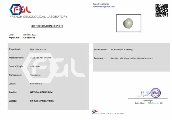 Saphir blanc étoilé naturel certifié – Image 2