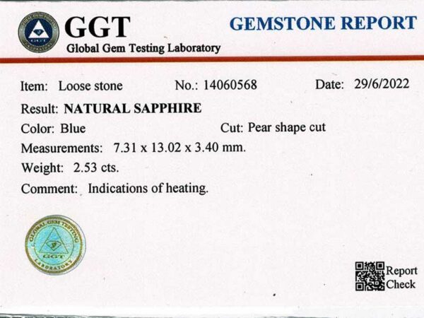 Saphir bleu poire certifié – Image 2