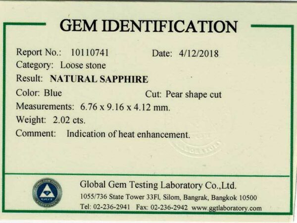 Saphir bleu poire certifié – Image 2