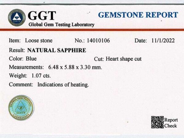 Saphir bleu coeur certifié – Image 2