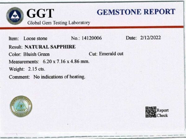 Saphir Teal vert/bleu naturel certifié – Image 2