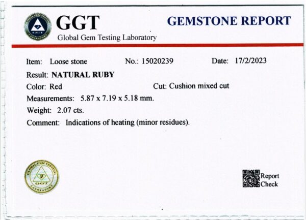 Rubis coussin certifié – Image 2