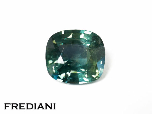 Saphir "teal" bleu/vert coussin naturel certifié 82x75 de 2.18 carats