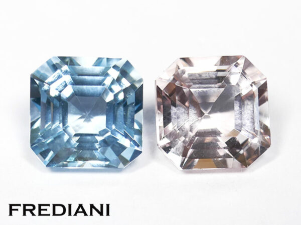 Béryl rose et bleu carrés à pans coupés 90x90 de 12.01 carats