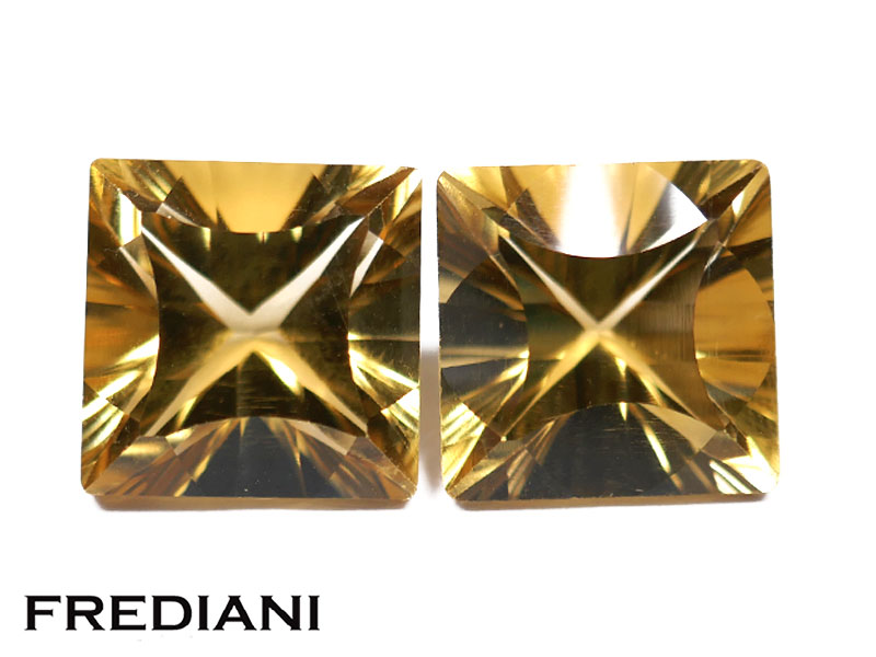 Paire de citrines carrées tailles concaves