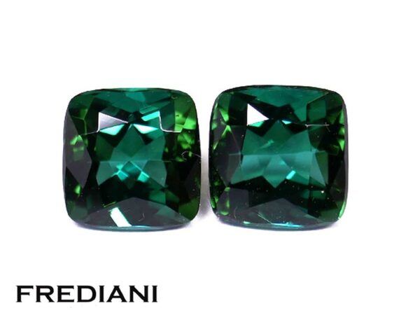 Appairage de tourmalines vertes coussins 71x69 de 4.05 carats