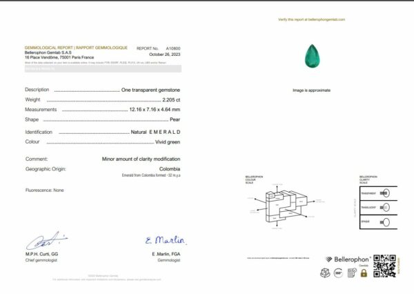 certificat de gemmologie d'authencité du laboratoire de Paris