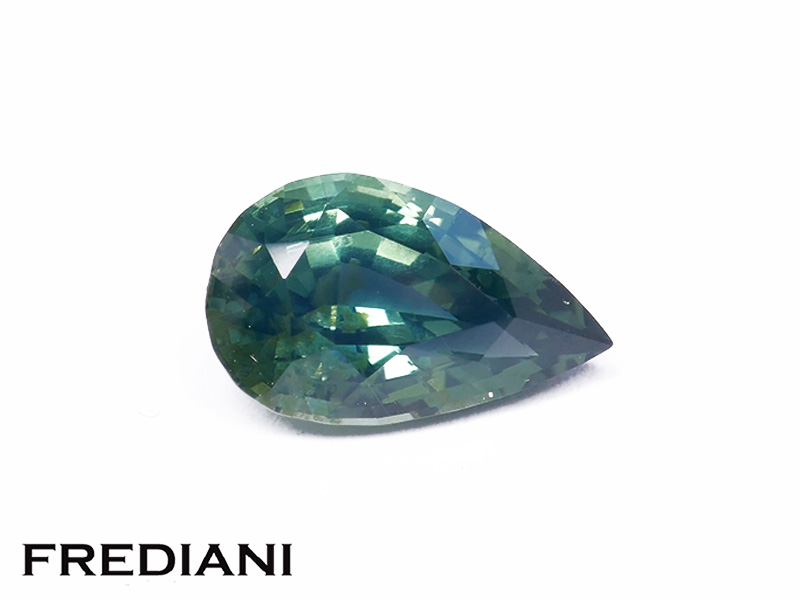 Saphir vert/bleu d'Auvergne poire naturel 96x59 de 1.73 carat