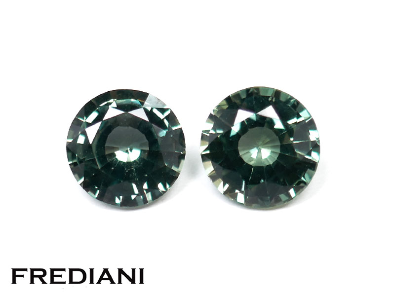 Paire de saphirs verts teal ronds