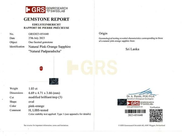 Saphir padparadscha ovale certifié – Image 2