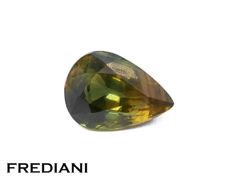 Saphir poire bicolore jaune et vert