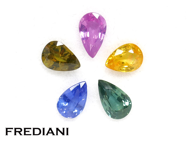 5 saphirs de couleurs poires