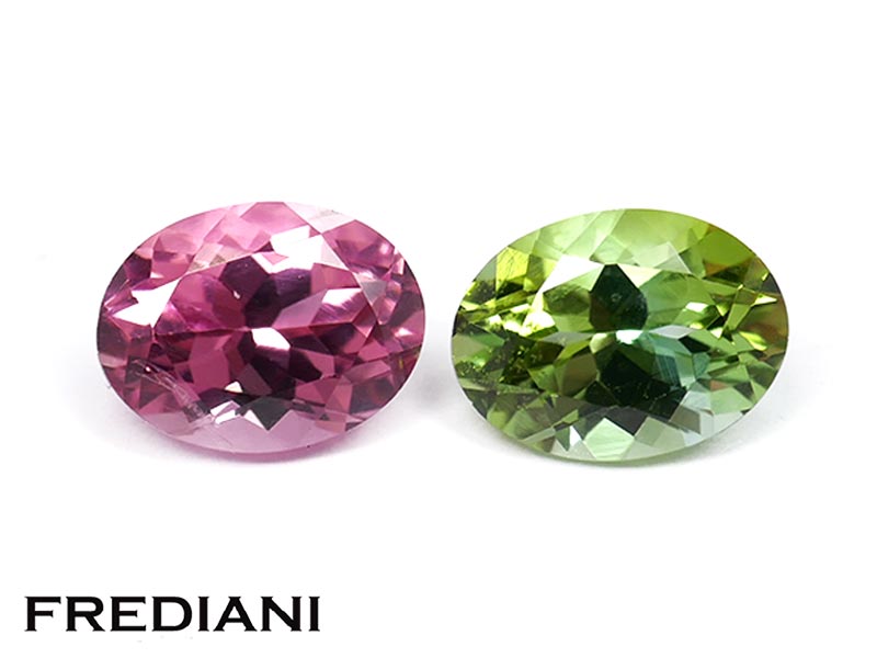 Paire de tourmaline ovale rose et verte