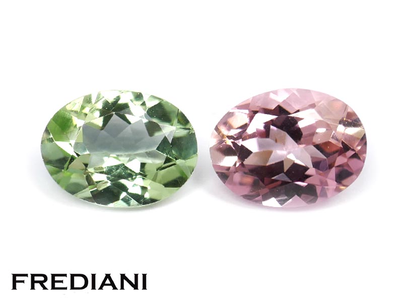 Paire de tourmaline verte et rose ovale