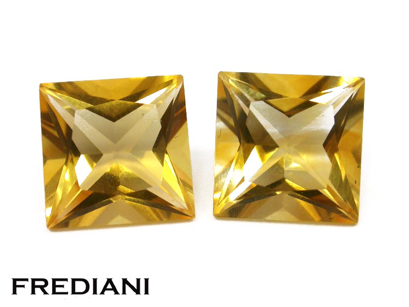 Paire de citrines carrées taille princesse