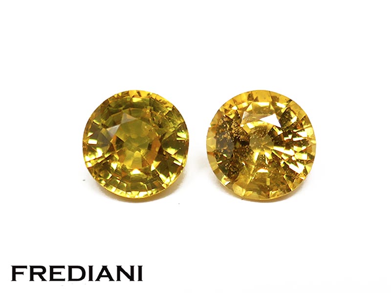 Paire de saphirs jaunes ronds traités
