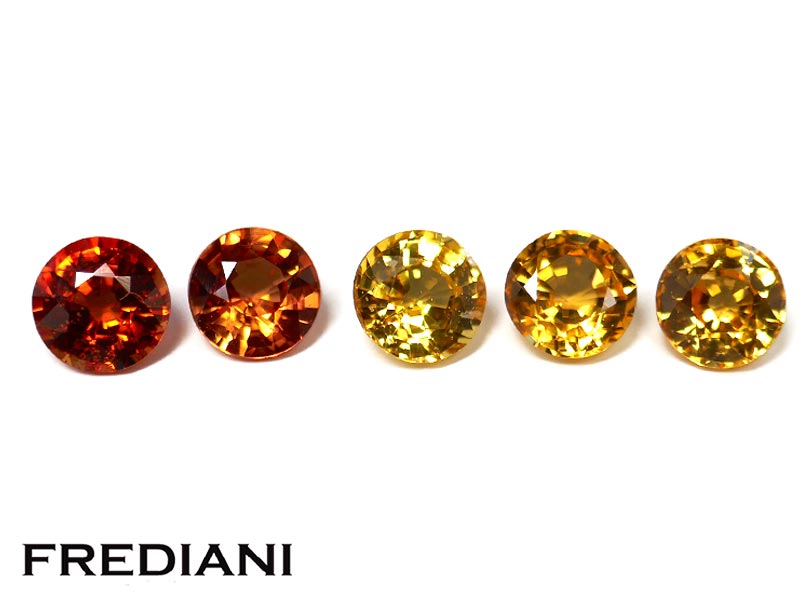 Lot de 5 saphirs ronds traités jaune à orange