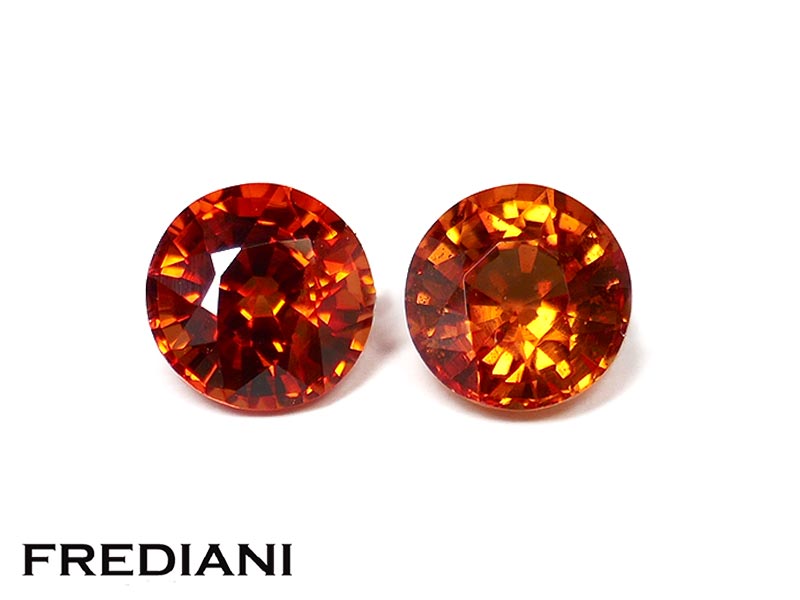 Paire de saphirs ronds oranges traités